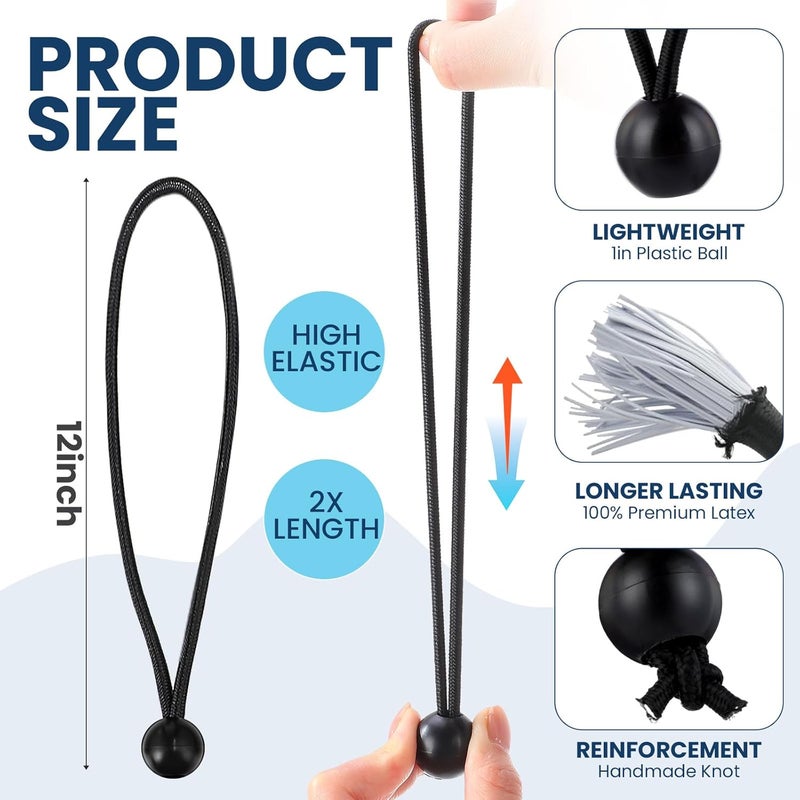 Wowangce 100 Pcs Ball Bungee Cords - 12 Inch Bulk Bungee Balls - Heavy Duty Outdoor/Indoor for Shelter, Camping, Canopy, Cargo Tents, Poles (Black) - Image 2